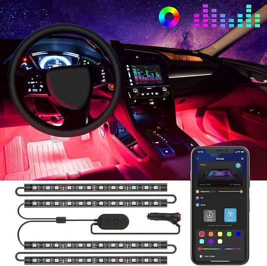 Car LED Lights, Smart Interior Lights with App Control, RGB inside Car Lights with DIY Mode and Music Mode, 2 Lines Design for Cars with Car Charger, DC 12V